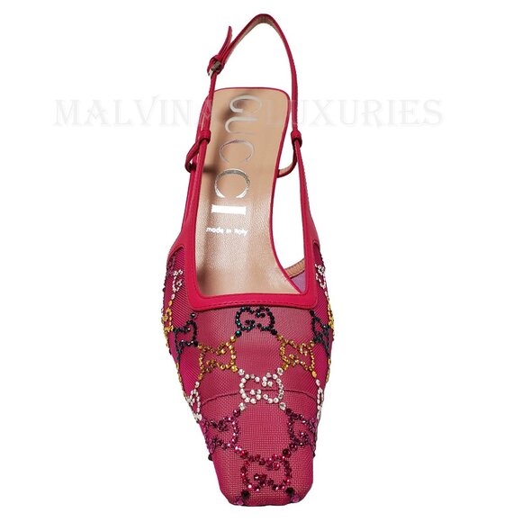 GUCCI SHOES FUCHSIA MESH w GG CRYSTALS SLINGBACK SANDALS sz 40 10 US - Picture 9 of 15